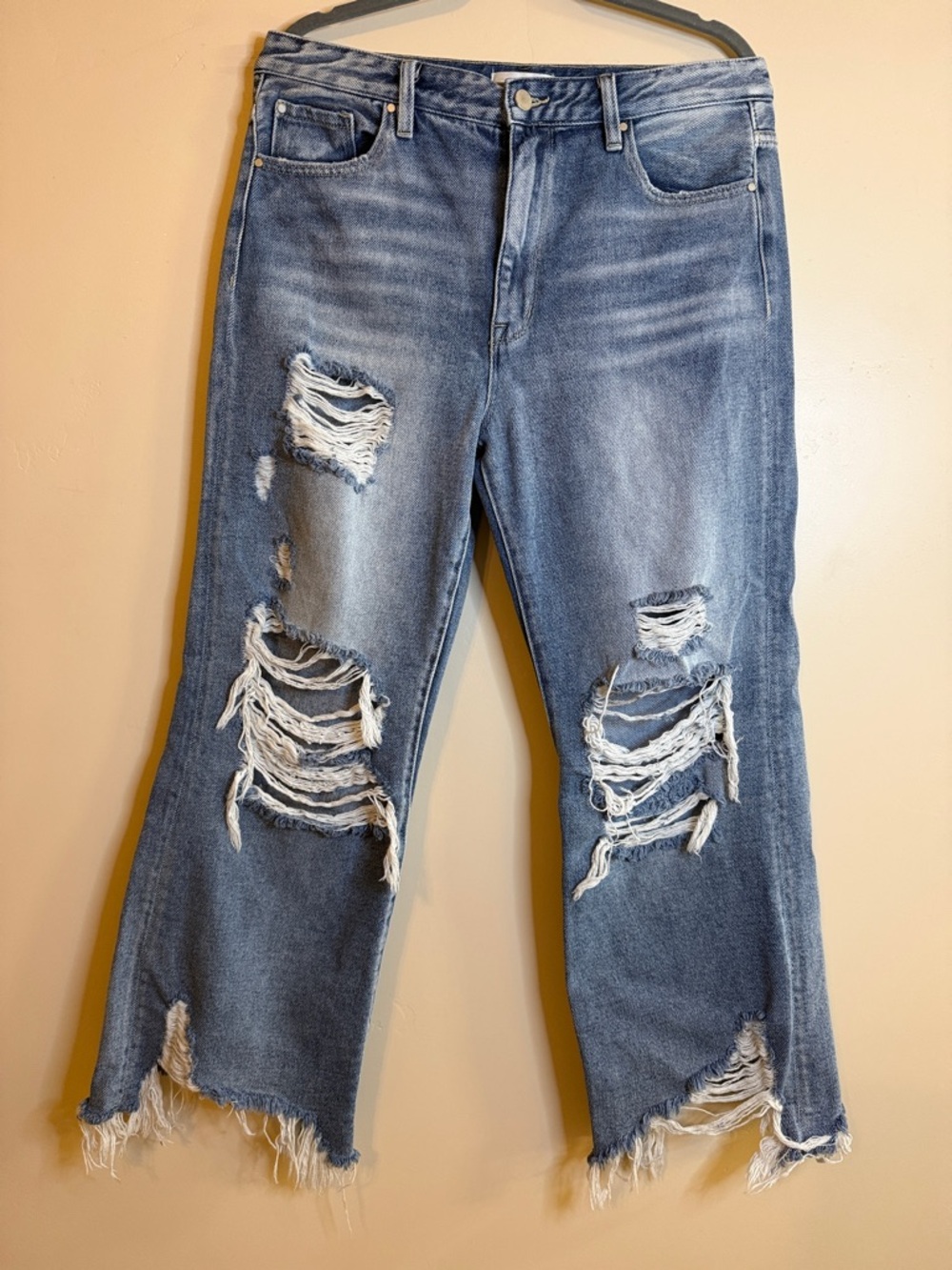 Distressed Light Blue Wide-Leg Jeans